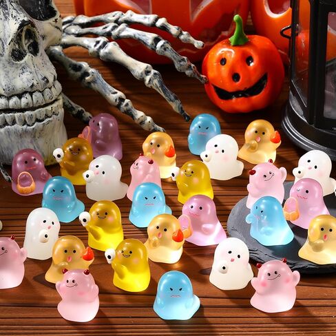 72 PCS Halloween Mini Resin Tompurines Luminous Ghost Miniature التماثيل المصغرة اللطيفة توهج شبح زخرفة في الظلام لحرف الديكور في حديقة الهالوين (أسلوب مضحك) in Saudi Arabia