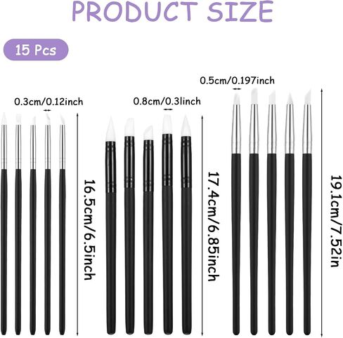 JIEYAO 15 Pack Silicone Paint Brushes for Crafts, 5 Shapes Rubber Clay Sculpting Tools Silicon Color Shapers Brush for Pottery Nail Art Acrylic Painting DIY Handicrafts in Saudi Arabia
