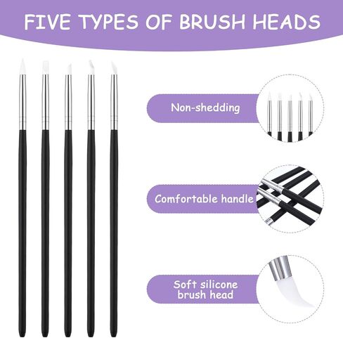 JIEYAO 15 Pack Silicone Paint Brushes for Crafts, 5 Shapes Rubber Clay Sculpting Tools Silicon Color Shapers Brush for Pottery Nail Art Acrylic Painting DIY Handicrafts in Saudi Arabia