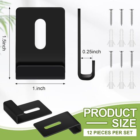 12 PCS Metal Mirror Clips حامل قناة واسعة الحامل مرآة المرآة بدون إطار صعود الأجهزة Hooks شماعات العمل الثقيلة مع المسمار لتصاعد الجدار شاشة Billboard (أسود) in Kuwait
