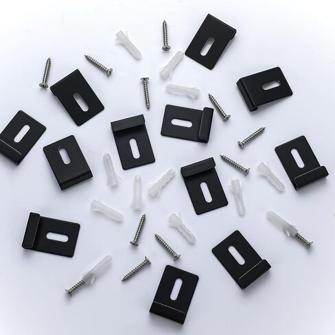 12 PCS Metal Mirror Clips حامل قناة واسعة الحامل مرآة المرآة بدون إطار صعود الأجهزة Hooks شماعات العمل الثقيلة مع المسمار لتصاعد الجدار شاشة Billboard (أسود) in Kuwait
