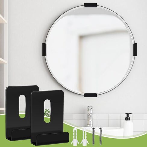 12 PCS Metal Mirror Clips حامل قناة واسعة الحامل مرآة المرآة بدون إطار صعود الأجهزة Hooks شماعات العمل الثقيلة مع المسمار لتصاعد الجدار شاشة Billboard (أسود) in Kuwait