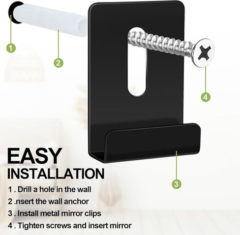 12 PCS Metal Mirror Clips حامل قناة واسعة الحامل مرآة المرآة بدون إطار صعود الأجهزة Hooks شماعات العمل الثقيلة مع المسمار لتصاعد الجدار شاشة Billboard (أسود) in Kuwait