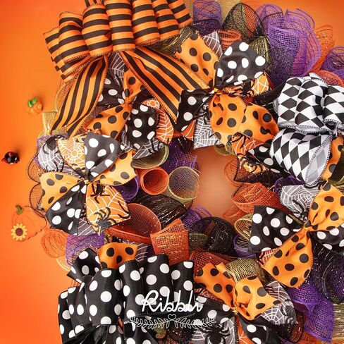 Ribbli 4 Rolls Halloween Ribbon Black and Orange SATIN SATIN MIRBON ، 2-1/2 بوصة المجموع 40 ياردة ، نقاط البولكا/الشريط/الماس ، الشريط السلكي الهالوين للقوس الكبير ، الزهور ، زخرفة الأشجار in Saudi Arabia