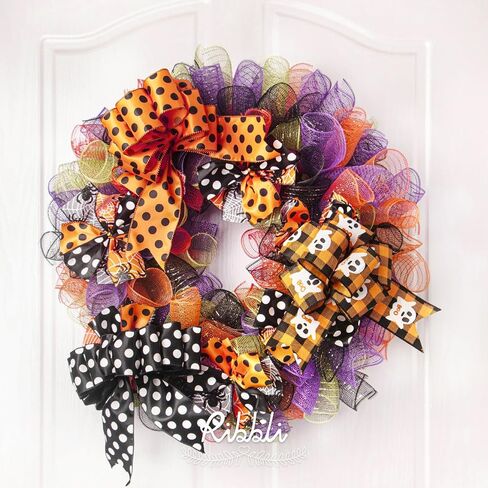 Ribbli 4 Rolls Halloween Ribbon Black and Orange SATIN SATIN MIRBON ، 2-1/2 بوصة المجموع 40 ياردة ، نقاط البولكا/الشريط/الماس ، الشريط السلكي الهالوين للقوس الكبير ، الزهور ، زخرفة الأشجار in Saudi Arabia