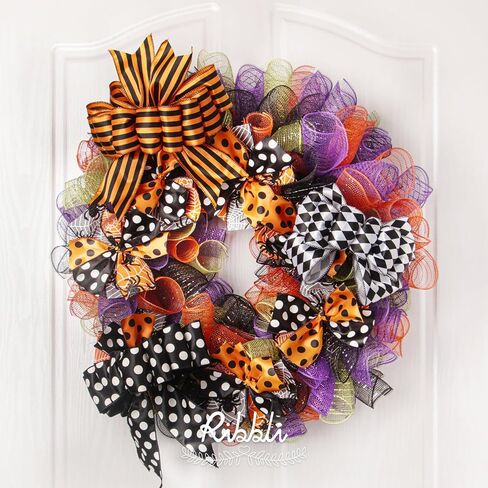 Ribbli 4 Rolls Halloween Ribbon Black and Orange SATIN SATIN MIRBON ، 2-1/2 بوصة المجموع 40 ياردة ، نقاط البولكا/الشريط/الماس ، الشريط السلكي الهالوين للقوس الكبير ، الزهور ، زخرفة الأشجار in Saudi Arabia