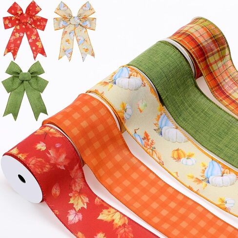 Blosssound Fall Ribbon Wired 2.5 inch × 30 ياردة الخيش الخريف أوراق القرع اليقطين بوفالو بلايد أشرطة سلكية ذات حدين مجموعة 5 لفة لخريف الحفلات الحفل الزهور القوس (البرتقالي ، الحصاد) in Saudi Arabia