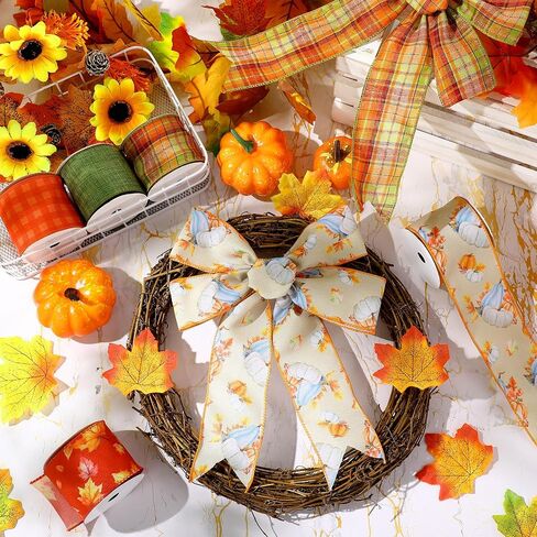 Blosssound Fall Ribbon Wired 2.5 inch × 30 ياردة الخيش الخريف أوراق القرع اليقطين بوفالو بلايد أشرطة سلكية ذات حدين مجموعة 5 لفة لخريف الحفلات الحفل الزهور القوس (البرتقالي ، الحصاد) in Saudi Arabia