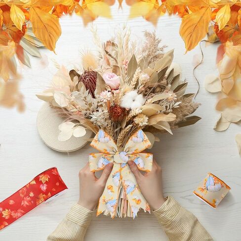 Blosssound Fall Ribbon Wired 2.5 inch × 30 ياردة الخيش الخريف أوراق القرع اليقطين بوفالو بلايد أشرطة سلكية ذات حدين مجموعة 5 لفة لخريف الحفلات الحفل الزهور القوس (البرتقالي ، الحصاد) in Saudi Arabia