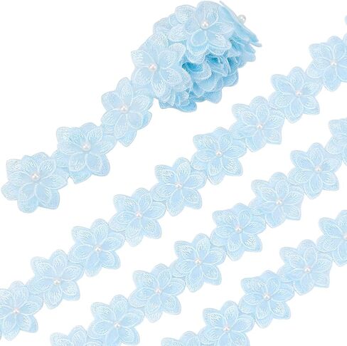 1 3/4 Inch Blue Embroidered Flower Trim 3D Floral Edge Lace Ribbon Pearl Bead Embroidery Fabric Applique Trimming Bulk for Sewing Making Crafts Dresses Clothes Wedding Gift Wrapping Supply in Saudi Arabia