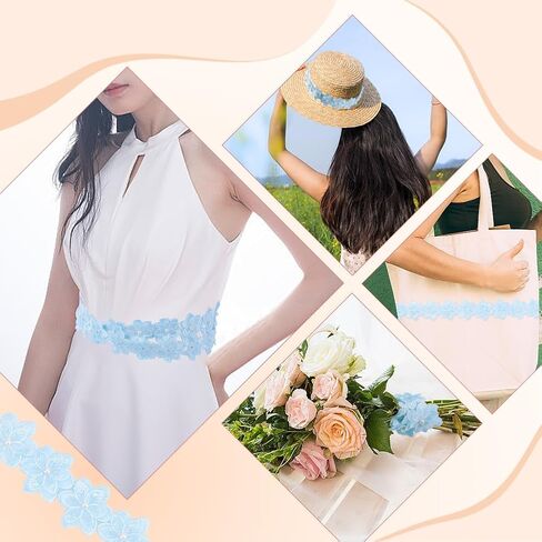 1 3/4 Inch Blue Embroidered Flower Trim 3D Floral Edge Lace Ribbon Pearl Bead Embroidery Fabric Applique Trimming Bulk for Sewing Making Crafts Dresses Clothes Wedding Gift Wrapping Supply in Saudi Arabia