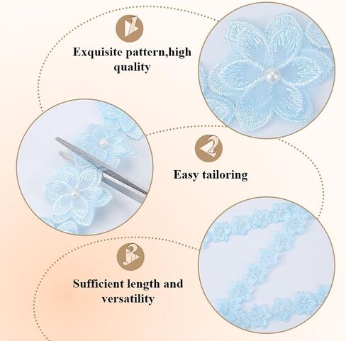 1 3/4 Inch Blue Embroidered Flower Trim 3D Floral Edge Lace Ribbon Pearl Bead Embroidery Fabric Applique Trimming Bulk for Sewing Making Crafts Dresses Clothes Wedding Gift Wrapping Supply in Saudi Arabia