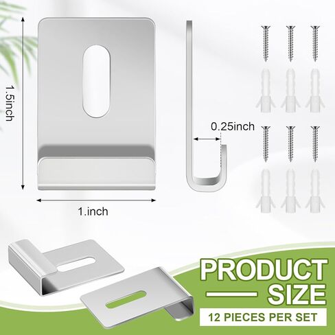 12 Pcs Metal Mirror Clips Holder Wide Channel Mirror Holder Frameless Mounting Hardware Hooks Heavy Duty Hangers Retainer Clip with Screw for Wall Mounting Frameless Billboard Display(Black) in Saudi Arabia