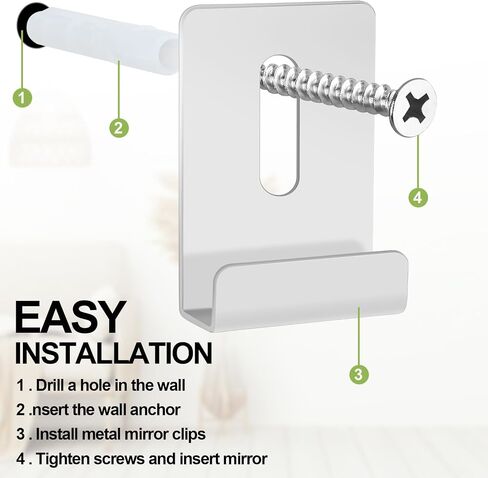12 PCS Metal Mirror Clips حامل قناة واسعة الحامل مرآة المرآة بدون إطار صعود الأجهزة Hooks شماعات العمل الثقيلة مع المسمار لتصاعد الجدار شاشة Billboard (أسود) in Kuwait