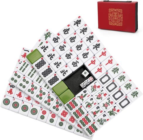 Mahjong Tile Set, 146pcs Chinese Mahjong Set Quality Mah Jong Tiles with Exquisite Storage Box Easy to Carry, Instructions Include Mah Jongg Sets for Family & Friends Gatherings in Kuwait
