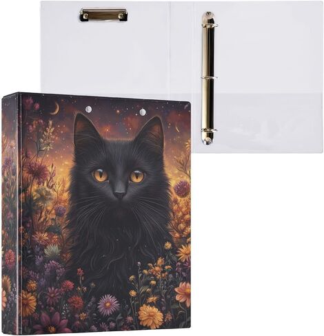 Black Cat Cute 3 Ring Binders 1.5 Inch Round Rings Decorative Binder with Clipboard PVC Pockets Fit 8.5 x 11 Inch Paper for School Office 1 Pack in Saudi Arabia