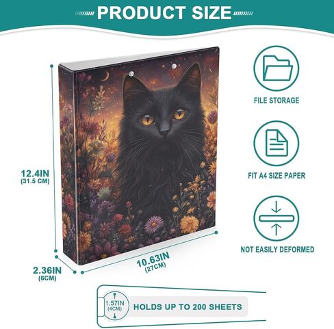 Black Cat Cute 3 Ring Binders 1.5 Inch Round Rings Decorative Binder with Clipboard PVC Pockets Fit 8.5 x 11 Inch Paper for School Office 1 Pack in Saudi Arabia