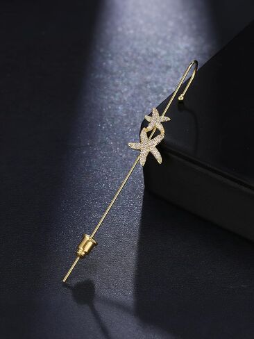 Fanquility Vintage Ear Wrap Crawler Hook Earrings Crystal Long Piercing Star-Shape Lightning Bolt Exaggerate Wrap Climber Earrings Gold Silver Cz Ear Cuff Earrings for Women and Girls in Saudi Arabia