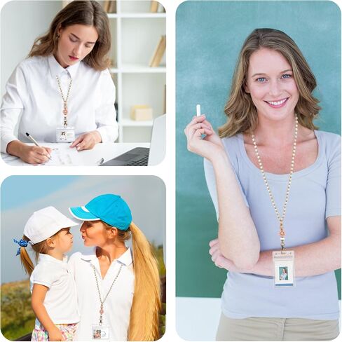 Wooden Beaded Lanyard for Women - Cute Teacher Nurse ID Badge Holder - Retractable Breakaway Keychain for Keys in Kuwait