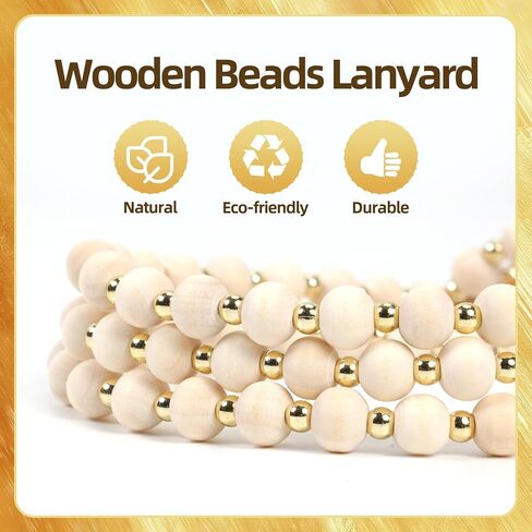 Wooden Beaded Lanyard for Women - Cute Teacher Nurse ID Badge Holder - Retractable Breakaway Keychain for Keys in Kuwait