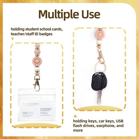 Wooden Beaded Lanyard for Women - Cute Teacher Nurse ID Badge Holder - Retractable Breakaway Keychain for Keys in Kuwait