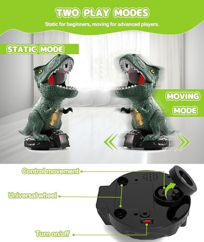 Dinosaur Shooting Toy for Boys Girls, Movable Target Shooting Games with 2 Air Pump Launcher, 48 Foam Balls, LED Score Record, Spray Effect & Sound, Competition Game Gift for Kids 5 6+ (Green) in Kuwait