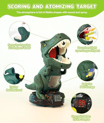 Dinosaur Shooting Toy for Boys Girls, Movable Target Shooting Games with 2 Air Pump Launcher, 48 Foam Balls, LED Score Record, Spray Effect & Sound, Competition Game Gift for Kids 5 6+ (Green) in Kuwait