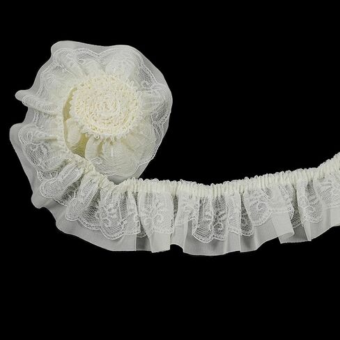 5 Yards 6cm Wide Lace Ruffle Trim Elastic Trim, 2-Layer Organza Pleated Edging Trimmings, Pleated Lace Ribbon for DIY Sewing, Dress Curtain Wedding Costume Pillowcase Decor (White) in Saudi Arabia