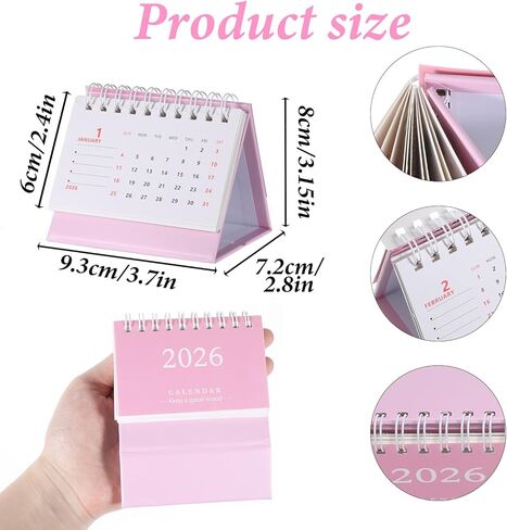 Small Calendar 2025-2026, Pink Mini Desk Calendar Standing Flip Form July 2025 to December 2026, 3.7'' ×3.1'' Thick Paper Desk Calendars for Home, School or Office Supplies in Kuwait