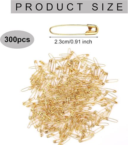 300pcs Safety Pins Assorted, 0.91 Inch Small Safety Pins for Clothes Nickel Plated Steel Wire Heavy Duty Basting Pin for Quilting Sewing Arts Crafts Pinning, Home Office Use (Gold) in Saudi Arabia