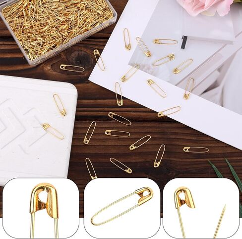 300pcs Safety Pins Assorted, 0.91 Inch Small Safety Pins for Clothes Nickel Plated Steel Wire Heavy Duty Basting Pin for Quilting Sewing Arts Crafts Pinning, Home Office Use (Gold) in Saudi Arabia