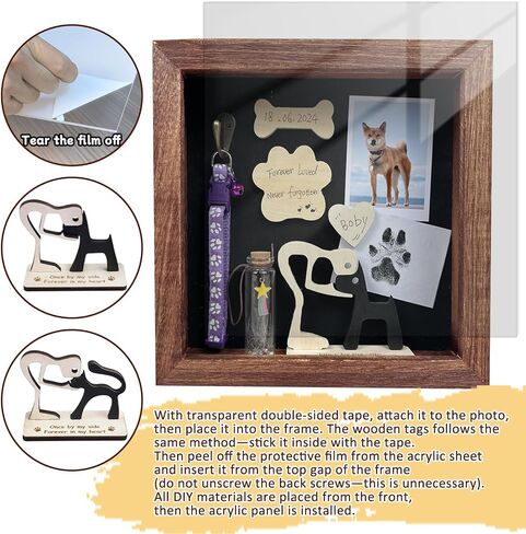 Dog Memorial Shadow Box Gift Pet Memory Display Case Wooden Picture Frame Pet Paw Ink Kit Glass Fur Jar Jar Pets Holder for Congs Congs Idea Idea for Pet Lover (Brown Dog Frame) in Saudi Arabia