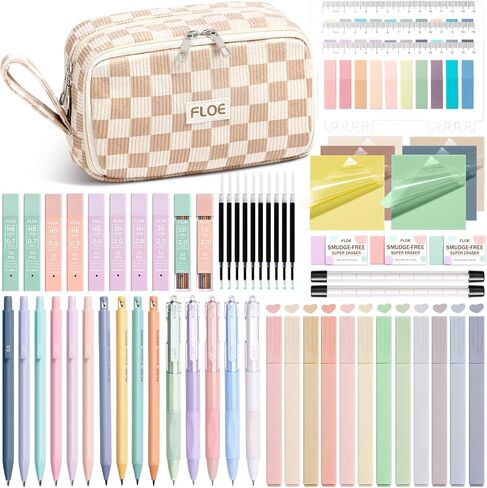 62PCS Aesthetic School Supplies, Cute Back to School Supplies College Essentials Preppy Stationary Set with Large Pencil Pouch Case, Pastel Highlighters Gel Pens Mechanical Pencils for Student Girls in Kuwait