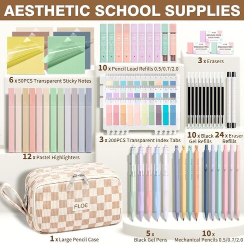 62PCS Aesthetic School Supplies, Cute Back to School Supplies College Essentials Preppy Stationary Set with Large Pencil Pouch Case, Pastel Highlighters Gel Pens Mechanical Pencils for Student Girls in Kuwait