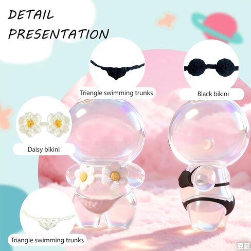 Clothes for Labubu(No Dolls), 2 Sets of Costumes Include 4 Accessories, Black Bikini and Daisy Bikini,Suitable for 6.7 inches (17 cm) Dolls,Pure Handmade Knitted Swimsuit in Kuwait