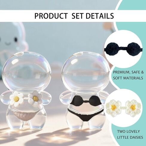 Clothes for Labubu(No Dolls), 2 Sets of Costumes Include 4 Accessories, Black Bikini and Daisy Bikini,Suitable for 6.7 inches (17 cm) Dolls,Pure Handmade Knitted Swimsuit in Kuwait