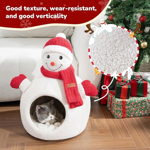 CATISM Christmas Cat Bed - Christmas Snowman Cat Bed for Indoor Cats, Cute Snowman Cat Beds with Warm Cushions Removable Cave with Non-Slip Cushioned Bottom for The Holidays in Kuwait