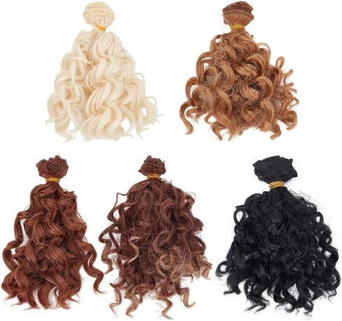 FREEBLOSS 5Pcs DIY Doll Hair Wefts 5 Colors Doll Wig Mini Wool Curls Hair for Rerooting Dolls Making Arts Supplies, 1M/Color, Age 14+ in Saudi Arabia