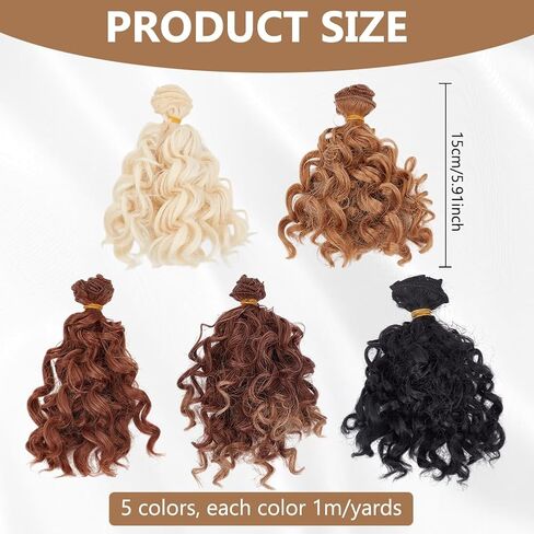 FREEBLOSS 5Pcs DIY Doll Hair Wefts 5 Colors Doll Wig Mini Wool Curls Hair for Rerooting Dolls Making Arts Supplies, 1M/Color, Age 14+ in Saudi Arabia
