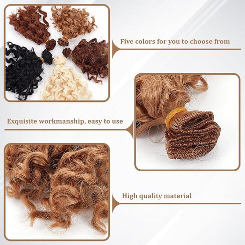 FREEBLOSS 5Pcs DIY Doll Hair Wefts 5 Colors Doll Wig Mini Wool Curls Hair for Rerooting Dolls Making Arts Supplies, 1M/Color, Age 14+ in Saudi Arabia