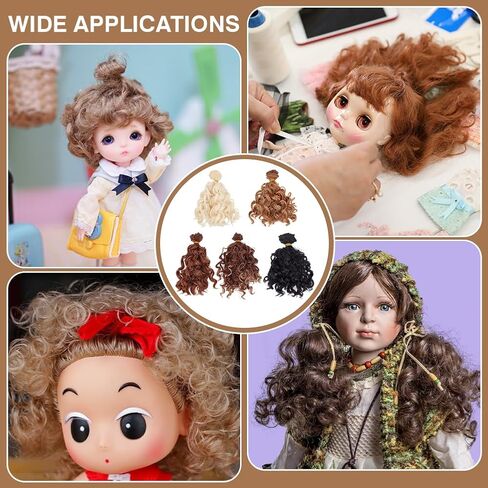 FREEBLOSS 5Pcs DIY Doll Hair Wefts 5 Colors Doll Wig Mini Wool Curls Hair for Rerooting Dolls Making Arts Supplies, 1M/Color, Age 14+ in Saudi Arabia