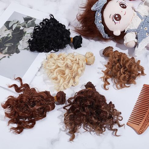 FREEBLOSS 5Pcs DIY Doll Hair Wefts 5 Colors Doll Wig Mini Wool Curls Hair for Rerooting Dolls Making Arts Supplies, 1M/Color, Age 14+ in Saudi Arabia