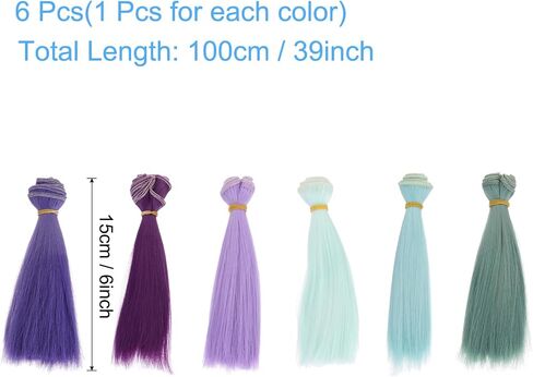 PATIKIL 15CM Doll Hair Wigs, 6 Pcs High Temperature Silk Straight Wig Hair Extension Accessories for Doll Hair Making Kit DIY Handmade, Multicolored in Saudi Arabia