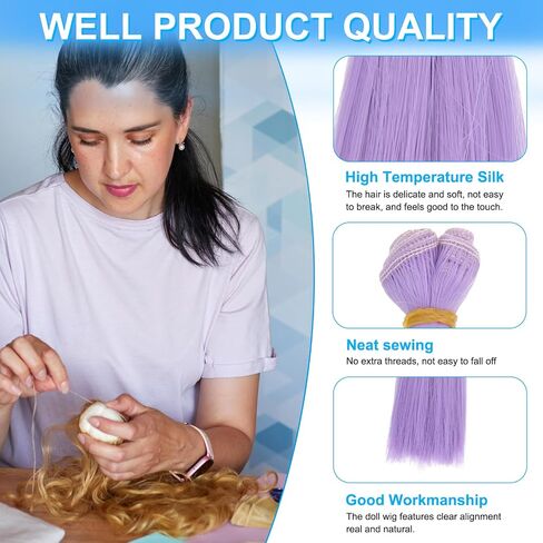 PATIKIL 15CM Doll Hair Wigs, 6 Pcs High Temperature Silk Straight Wig Hair Extension Accessories for Doll Hair Making Kit DIY Handmade, Multicolored in Saudi Arabia