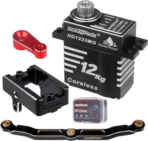 HobbyPark Waterproof for TRX4M Servo 12kg High Torque Aluminum Coreless Motor with Servo Mount Bracket & Arm & Steering Link Set Metal Gear Digital Steering Servo fit 1/18 Crawler Car Upgrades Parts in Saudi Arabia