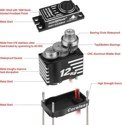 HobbyPark Waterproof for TRX4M Servo 12kg High Torque Aluminum Coreless Motor with Servo Mount Bracket & Arm & Steering Link Set Metal Gear Digital Steering Servo fit 1/18 Crawler Car Upgrades Parts in Saudi Arabia