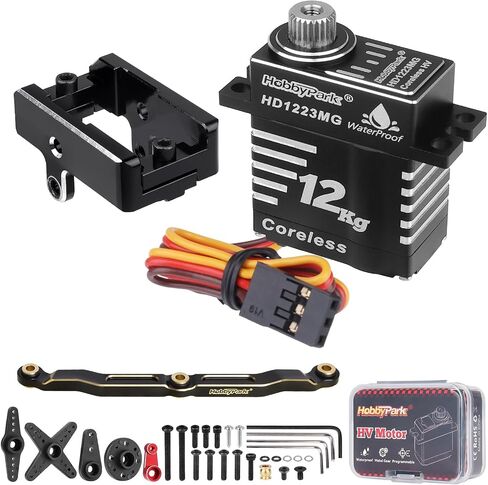 HobbyPark Waterproof for TRX4M Servo 12kg High Torque Aluminum Coreless Motor with Servo Mount Bracket & Arm & Steering Link Set Metal Gear Digital Steering Servo fit 1/18 Crawler Car Upgrades Parts in Saudi Arabia