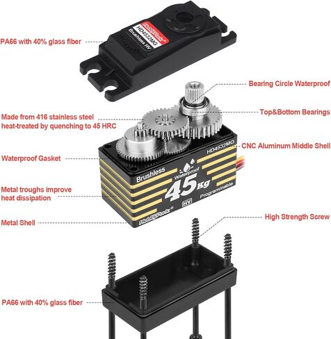 Hobbypark مقاوم للماء 45 كجم عزم الدوران عزم الدوران المحرك 8.4v HV RC Servo Servo Metal Gear Digital Servo مع 25T Servo Horn for 1/8 1/10 1/12 RC Crawler RC Truck RC Robot DIY زاوية 180 ° in Saudi Arabia