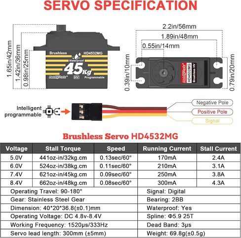 Hobbypark مقاوم للماء 45 كجم عزم الدوران عزم الدوران المحرك 8.4v HV RC Servo Servo Metal Gear Digital Servo مع 25T Servo Horn for 1/8 1/10 1/12 RC Crawler RC Truck RC Robot DIY زاوية 180 ° in Saudi Arabia