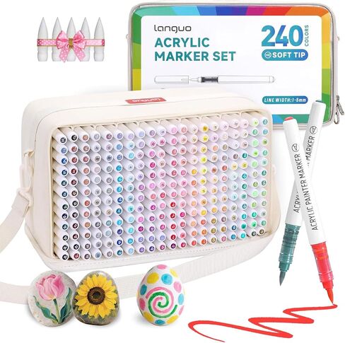 240 Color Acrylic Paint Markers Set – Brush Tips, Quick Dry Permanent Markers for Rock, Egg, Wood, Fabric, Glass, DIY Crafts, Waterproof Fabric Paint Markers for Adult Coloring Books No Bleeding in Saudi Arabia